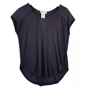 Philosophy Silky Black Top Blouse Cap Dolman Sleeve Scoop Neck Hi-Lo Staple Med